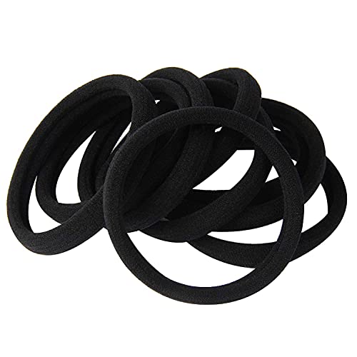 Large Black Hair Ties for Thick Hair - No Damage Ponytail Holders, Pack of 20