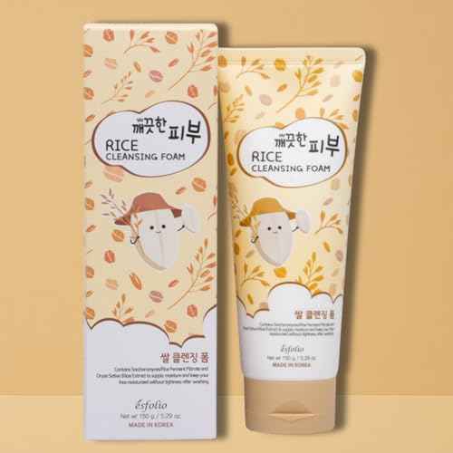 esfolio Rice Cleansing Foam Face Wash ? Gentle Daily Facial Cleanser with Soft Creamy Foam ? Suitable for All Skin Types ? Helps Remove Dirt, Oil, and Impurities Without Drying (5.29oz -150g)