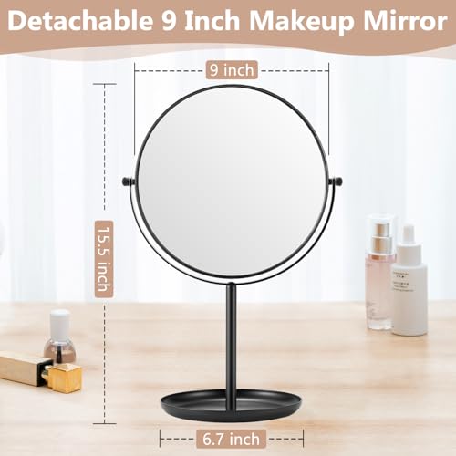 DECLUTTR 15X Magnifying Makeup Mirror, 9 Inch Tabletop Mirror on Stand, Large Double Sided Mirror for Desk, Black
