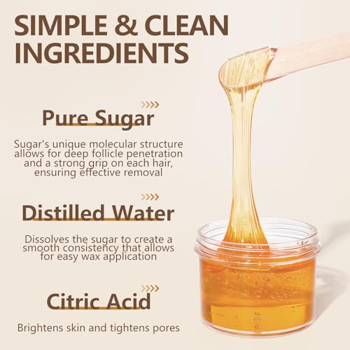 300g Sugar Wax for Hair Removal: Body & Face Organic Sugaring Paste for Personal Home and Professional Salon Use - 10.6oz