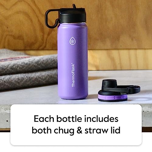 ThermoFlask 40 oz Double Wall Vacuum Insulated Stainless Steel 2-Pack of Water Bottles, Gray/Pine