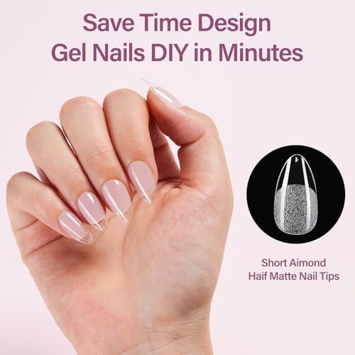 Misssix Short Almond Gel Nail Tips Kit, 216Pcs with UV Lamp