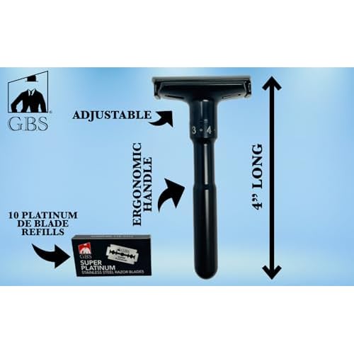 G.B.S Men's Shaving Set, Heavy-Duty Adjustable Double Edge Safety Razor and Shave Mug, Natural Soap, Blades, Shaving Brush and Razor Stand After Shave Balm Pre-Shave Oil
