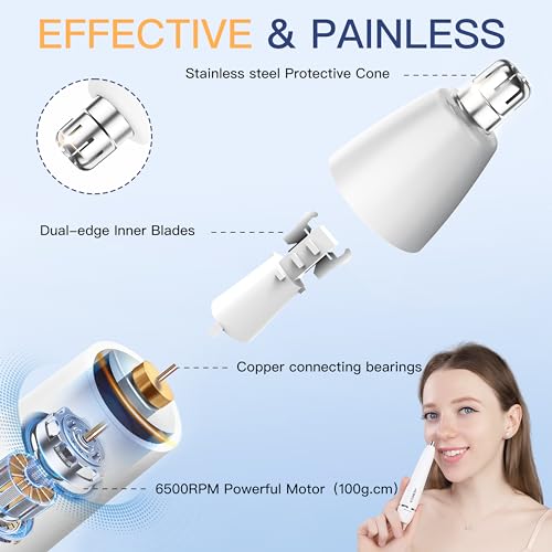 Nose Hair Trimmer for Women Men - Electric Ear and Nose Hair Trimmer - 2 in 1 Facial Hair Remover Portable for Painless Face Eyebrow Trimmering Waterproof (Pearl White 2in1)