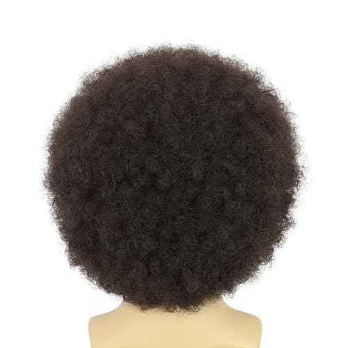 karlery Adult Men Women Afro 70s 80s Curly Dark Brown Wig Rocker Party Wig California Halloween Costume Wig