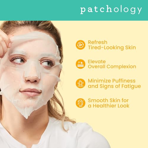Patchology Wake Up Call Caffeine Facial Sheet Mask ? Hydrating Face Mask with Caffeine, Orange Extract & Ginseng ? Helps Refresh and Depuff Skin in 10 Minutes ? Morning Skincare (4 Count)