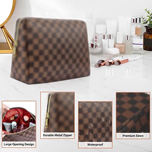 Checkered Makeup Bag, 2 Pcs Portable Leather Cosmetic Bag, Travel Toiletry Bag for Women, PERFECT for Christmas, Birthdays, Valentine¡¯s Day