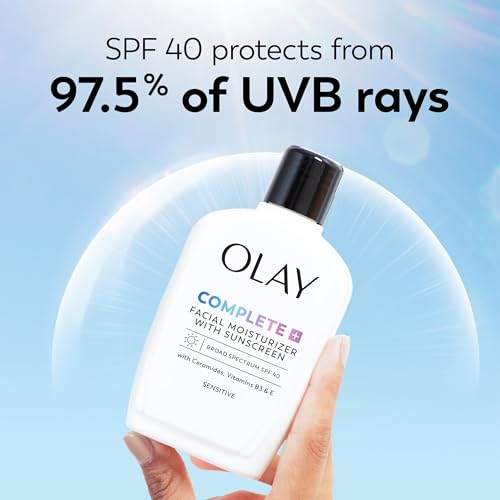 Olay Complete+ Face Moisturizer with Sunscreen SPF 40,For Sensitive Skin,Broad Spectrum Sun Protection,Fragrence-Free-No White Cast on All Tones,Nourishes Moisture Barrier-Ceramides,6 Oz,(Pack of 2)