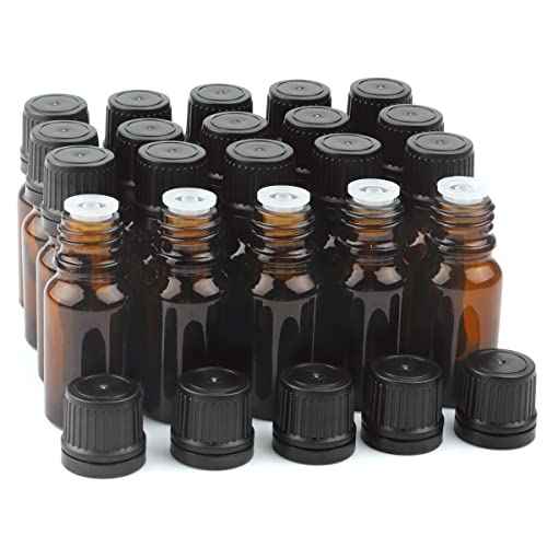 10 ml(1/3 oz) Sample Glass Bottles For Essential Oils 20 Pcs Empty Glass Dropper Vials With Orifice Reducers For DIY Perfume Aromatherapy Fragrance Cosmetic Oils (amber)