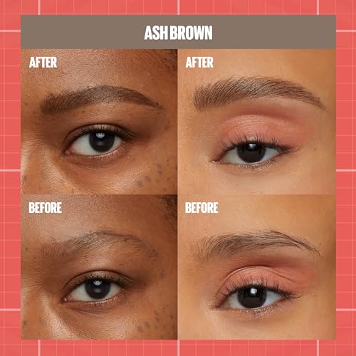 Maybelline Build-A-Brow 2-in-1 Brow Pen and Sealing Eyebrow Gel, Eyebrow Makeup for Real-Looking, Fuller Brows, Ash Brown, 1 Count
