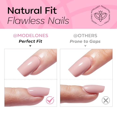 Modelones Pink Almond Press On Nails Kit - 32Pc Set with Glue