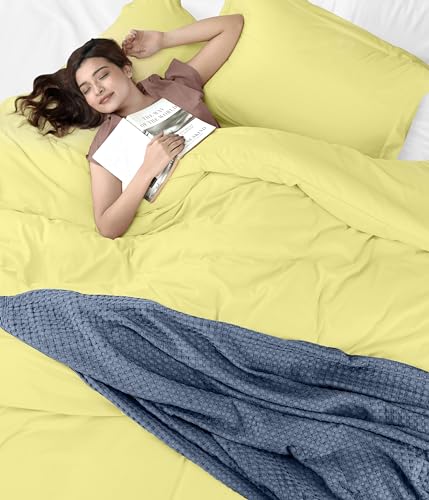 Utopia Bedding Duvet Cover Queen Size - 1 Duvet Cover with 2 Pillow Shams - 3 Pieces Bedding Duvet Cover with Zipper Closure - Soft Brushed Microfiber, 90 X 90 Inches (Queen, Yellow)