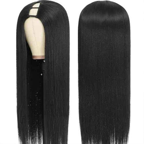 U Part Human Hair Wigs Easicontour U Part Straight Human Hair Wigs With Drawstring,200% Density Put On And Go Glueless Wig Human Hair Full Head Clip In Half Wig(14 Inch,Natural Color)