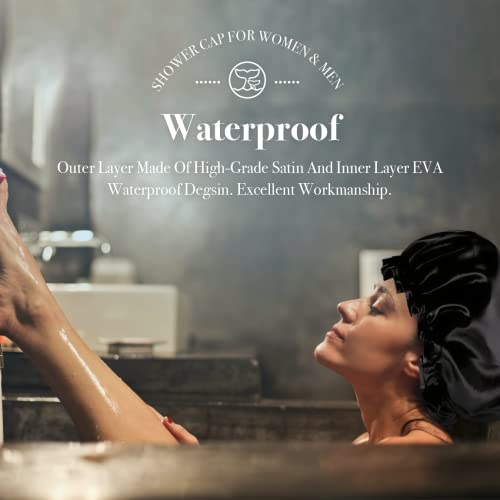 WhaleLife Shower Cap 4-Pack - Double-Layer Waterproof Satin-Lined