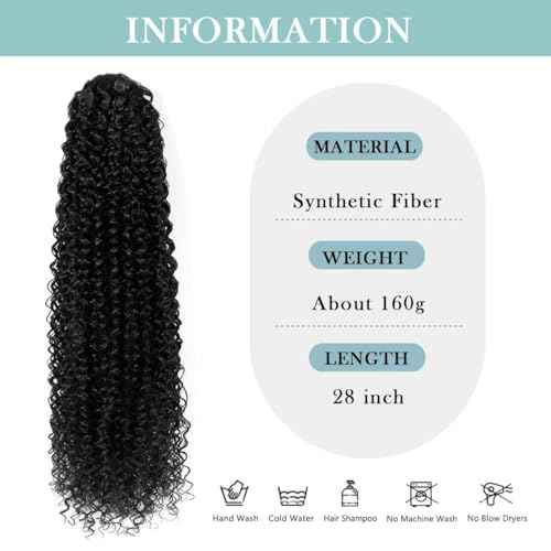 SuCoo Drawstring Ponytail Extension for Women Curly Ponytail Extension Synthetic Hair Natural Wavy Hair Pieces for Daily Use £¨#1B,28 Inch,160g