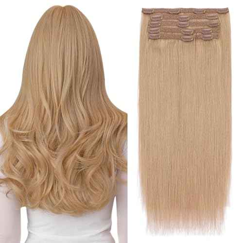 Elailite Clip in Hair Extensions Real Human Hair, Remy Hairpieces for Women, 7PCS Lace Weft Full Head, 12 Inch 90g Dark Blonde