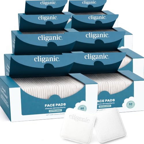 Cliganic Extra Large Cotton Makeup Remover Pads 400ct - Dual-Sided, Hypoallergenic, Sensitive Skin