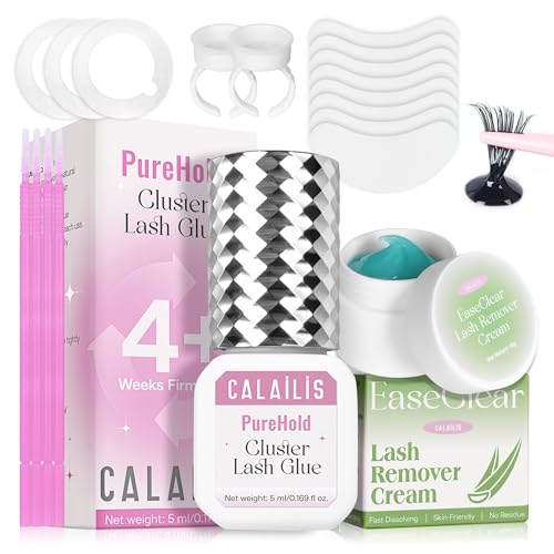 CALAILIS Lash Cluster Glue & Remover Kit - Extra Strong Hold, Long Lasting 4+ Weeks, Gentle Aloe Formula, Professional-Quality Eyelash Extension Kit