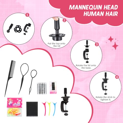 Mannequin Head 100% Human Hair Black 16" for Cosmetology &