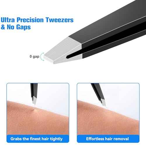 Tweezers for Women Facial Hair, 4Pcs Professional Beauty Tools Stainless Steel Precision Eyebrow Tweezers for Splinter Blackhead and Ingrown Hair Removal, Black