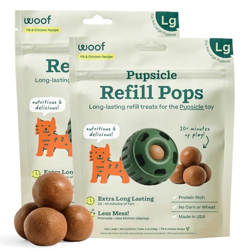 WOOF Pupsicle Refill Pops, Delicious Long Lasting Dog Treats, Refills for The Pupsicle, Pre-Made Dog Treats for Dogs, Natural Ingredients, Low-Mess Chicken Pet Treats - Large Pops - 7 Count - 2 Pack