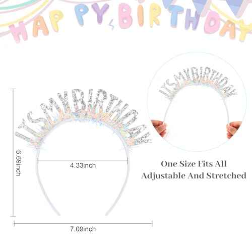 CAVETEE Birthday Crown for Women, Girls Birthday Crown, IT's MY BIRTHDAY Headband - Silver