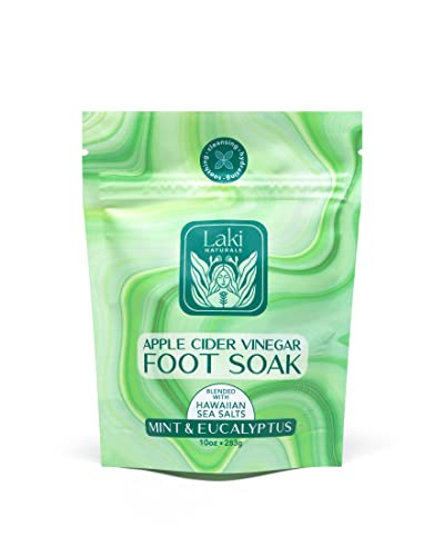 Laki Naturals Apple Cider Vinegar Foot Soak, Foot Detox Soak, Pedicure Soak, Foot Soak Callus Remover, Foot Treatment, Epsom Salt Foot Soak with Hawaiian Sea Salts (10 oz) (Mint & Eucalyptus)