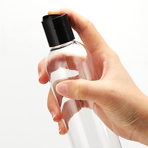 40 Pack 8 Oz Plastic Bottles with Disc Top Caps, Refillable Clear Travel Squeeze Lotion Bottles Containers with Black Bulk Disc Cap for Shampoo, Body Wash, Creams, Soap