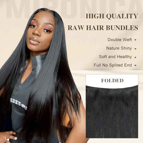 Straight Human Hair Bundles 10 12 14 Inch 12A Brazilian 3 Bundles Deals Human Hair 100% Unprocessed Virgin Hair Double Machin Weft for Black Women Natural Black Color Hair Extensions