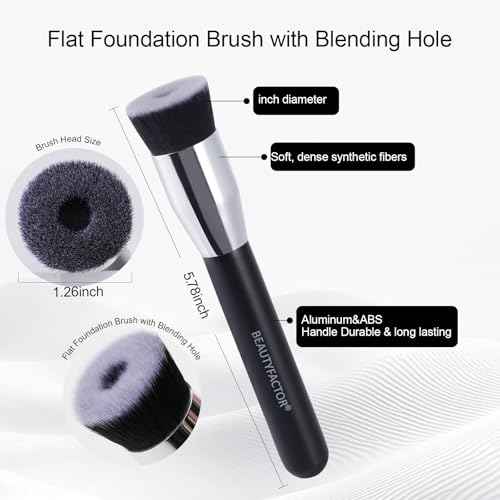 Foundation Brush with Hole,Professional Korean Makeup Brush Flat Makeup Brush for Liquid Cream Foundation or Flawless Powder Cosmetics(Black)