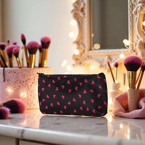 Red Outdoor Travel Cosmetic Bag Portable Makeup Organizer Heart Dot Print
