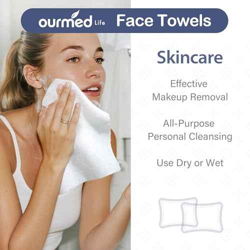 Ourmed Life Face Towels, 11"¡¿9" Disposable Face Towel ? Ultra-Soft, Thickened Facial Towelettes, Lint-Free Dry Wipes for Sensitive Skin, Ideal for Makeup Removal & Skincare (50 Count, 1 Pack)