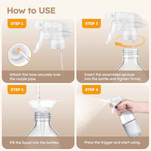 Tecohouse Glass Spray Bottles 8oz, 2 Pack 360¡Æ Glass Spray Bottle for Cleaning Upside Down Mister Squirt Bottle with Adjustable Nozzle for Hair, Plants, Pet Clear White Nozzles
