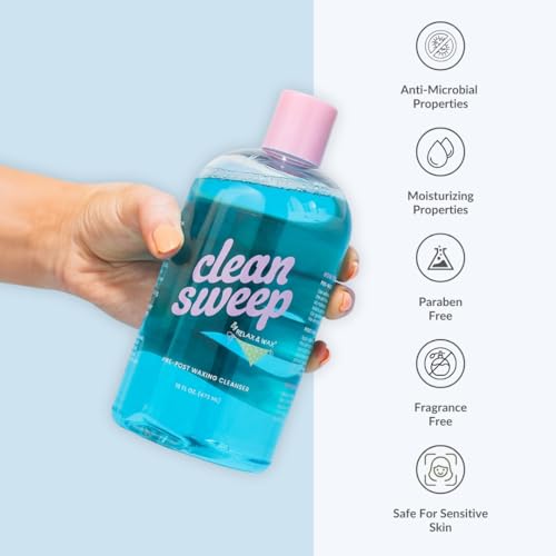 Clean Sweep 2-in-1 Pre & Post Waxing Cleanser ? No-Rinse, Anti-microbial & Moisturizing Formula ? Removes Oil, Dirt & Makeup ? Soothes & Preps Skin for Effective Waxing? 16oz