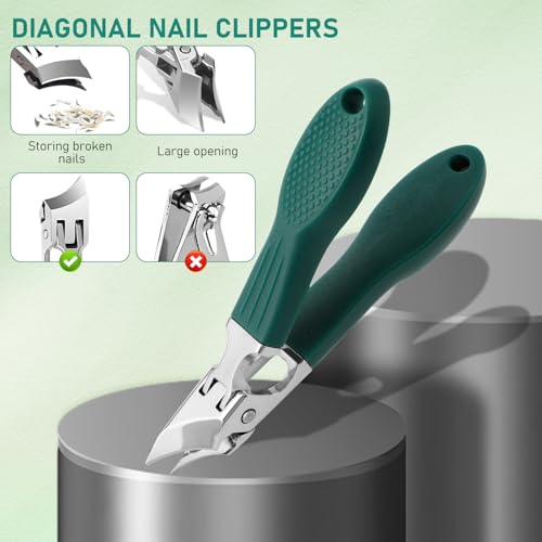 Eagle Beak Beveled Nail Clippers,Wide Jaw Opening Anti-Splash Slanted Nail Clipper,Long Handle Wide Jaw Opening Anti-Splash Slanted Nail Clipper,Edge Nail Clippers 3-Piece Set for Women and Men