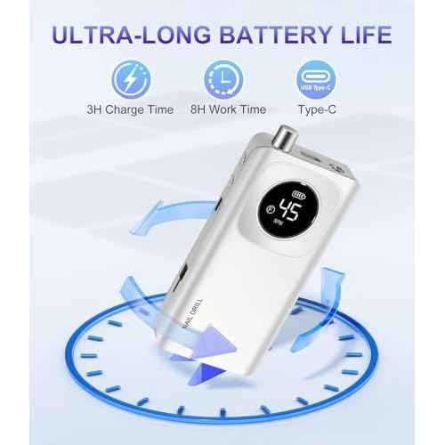 Portable Nail Drill Professional 45000 RPM, Rechargeable Electric Nail File Machine E File for Acrylic Gel Polishing Removing, Cordless E-File with Bits Kit for Manicure Salon Home