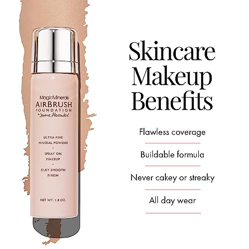 Jerome Alexander MagicMinerals AirBrush Foundation, Spray Makeup with Skincare Active Ingredients, Ultra-Light, Buildable, Full Coverage Formula (Warm Medium)