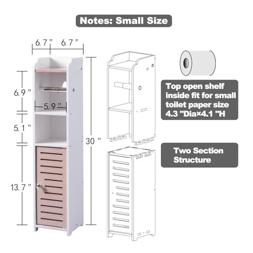 AOJEZOR Toilet Paper Holder Stand: Small Bathroom Storage Cabinet - Pinkish Rose - White