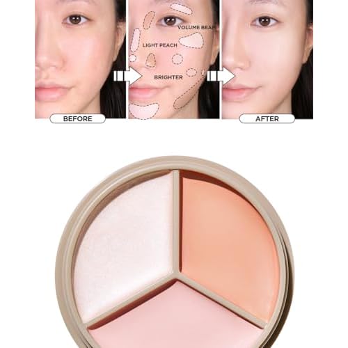 THESAEM Cover Perfection Triple Pot Concealer - 05 Dark Up Beige for Dark Circles & Under-Eye - 3-Color Multi Concealer Palette with Volume & Brightening - Korean Makeup with Sweet Almond Oil