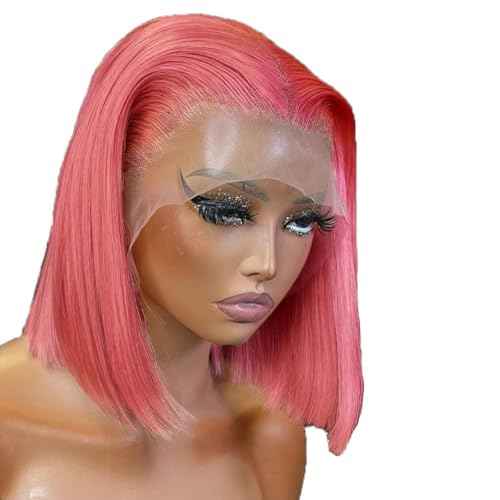PANDA ANGEL 13x4 Pink Bob Wig Human Hair Pink Straight Bob Wigs Human Hair Wear and Go Glueless Wig Human Hair Bob Lace Front Wigs Pre Plucked With Natural Hairline Short Lace Frontal Wigs for Women