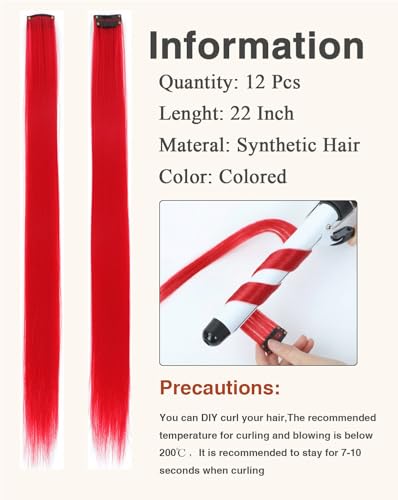 Red Clip-In Hair Extensions 22 Inch - 12 PCS for Parties & Festivals - Variation of THIS listing