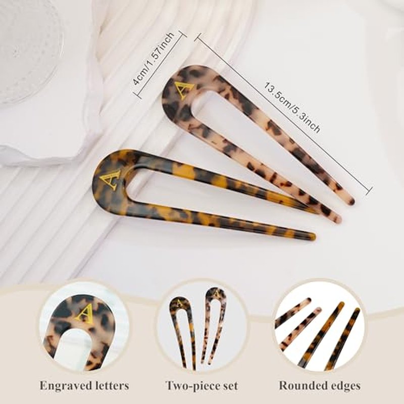 Personalized French Hair Pin Set for Women - 5.3 Inch Tortoise Shell