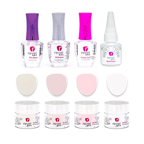 Revel Nail Dip Powder Starter Kit - 4-Color French Manicure Set with Liquids