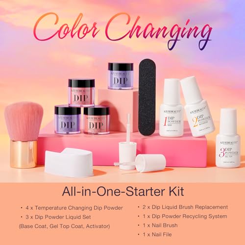 AZUREBEAUTY 12-Piece Temperature Color Changing Dip Powder Nail Starter Kit