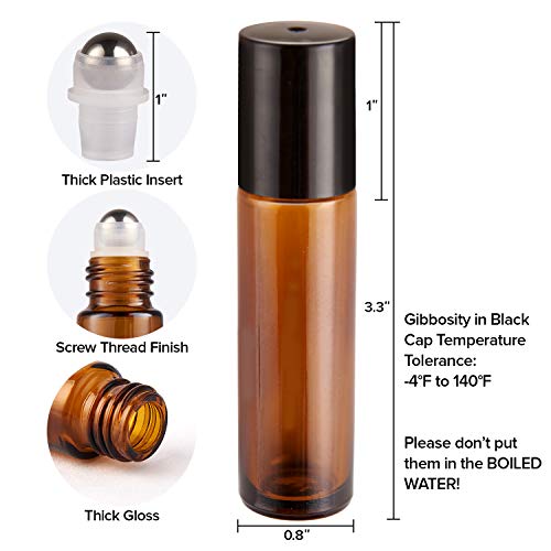 10ml Amber Glass Roller Bottles for Essential Oils - 48 Pack DIY Set