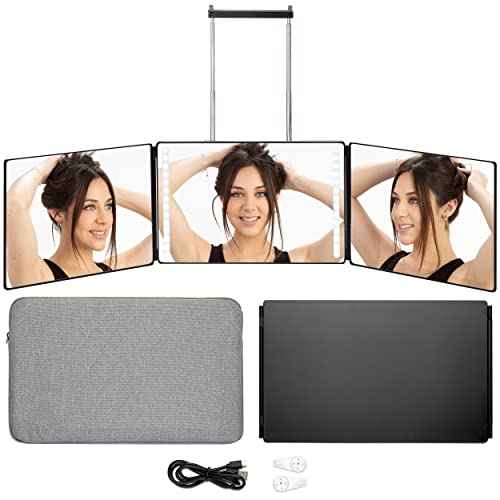 3 Way Mirror, Three Way Mirror for Braiding Hair & Hair Styling, LED Mirror, 360 View