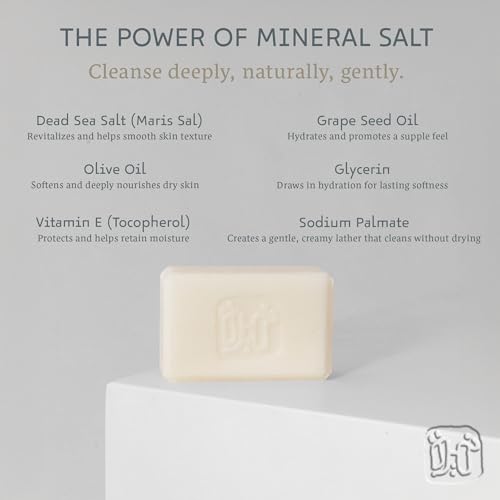 Dead Sea Salt Soap - Moisturizing Mineral-Rich Face & Body Bar - Natural Bar Soap with Olive Oil, Grape Seed Oil, Vitamin E, and Dead Sea Salt Harvested from Jordan