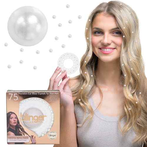 blinger¢ç Shimmer Crystal Refill Pack ? as seen on Shark Tank | 5 Discs ? 75 Precision-Cut Glass Crystals | Hair-Safe Accessories | Styling Tool not Included | Pure White Pearls 5 mm