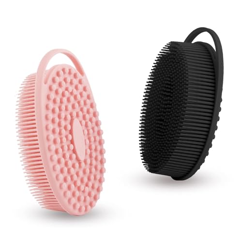 Silicone Body Scrubber 2-Pack with Double-Sided Brush for Sensitive Skin