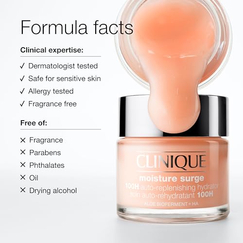 Clinique Moisture Surge 100H Auto-Replenishing Hydrator Oil Free Face Moisturizer | With Hyaluronic Acid, Aloe Bioferment and Vitamins C + E | For All Skin Types | Hydrating + Moisturizing